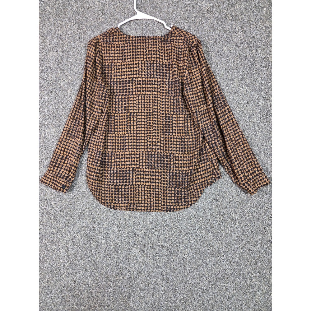 Jones New York Blouse Women M Brown Geometric V-Neck Long Sleeve Top - Picture 2 of 5